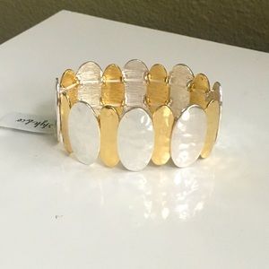 Style & Co Stretch Disc Bracelet - Two Tone - Hammered Gold & Silver Metal